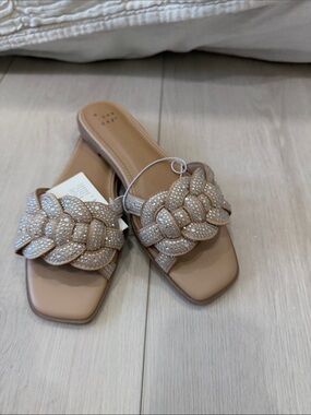a new day Nude Braided Crystal Slide Sandals